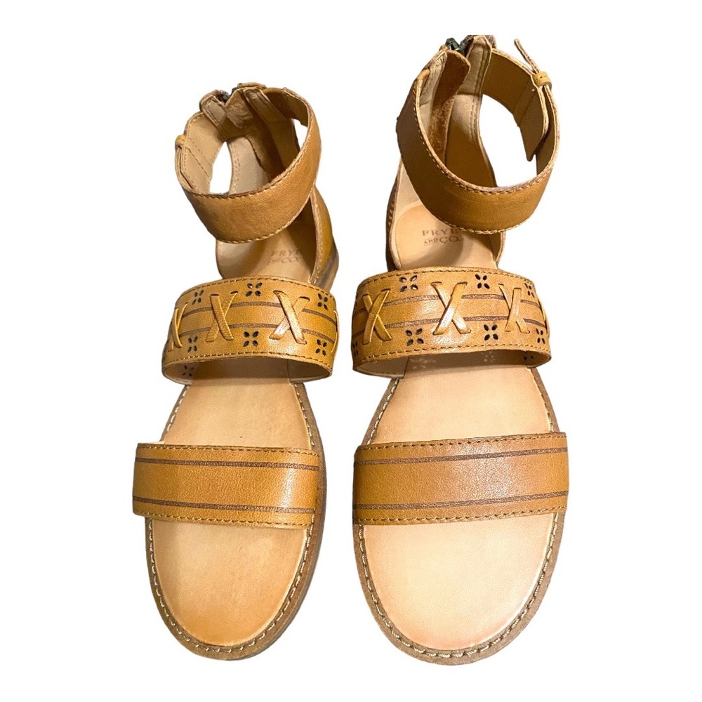 Frye Evie Whipstitch 2 Band Almond Leather Sandal 7.5 M